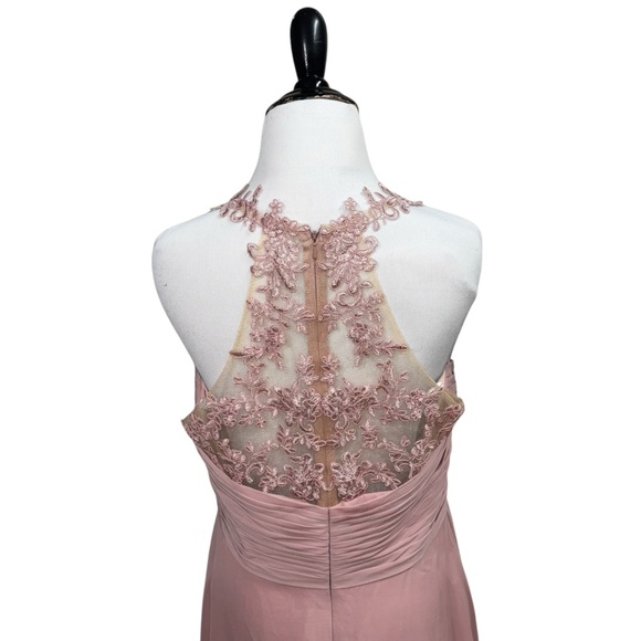 JJ's House Women's Size 14 Formal Maxi Dress Pleated Faux Wrap Bustline Lace - Picture 7 of 8